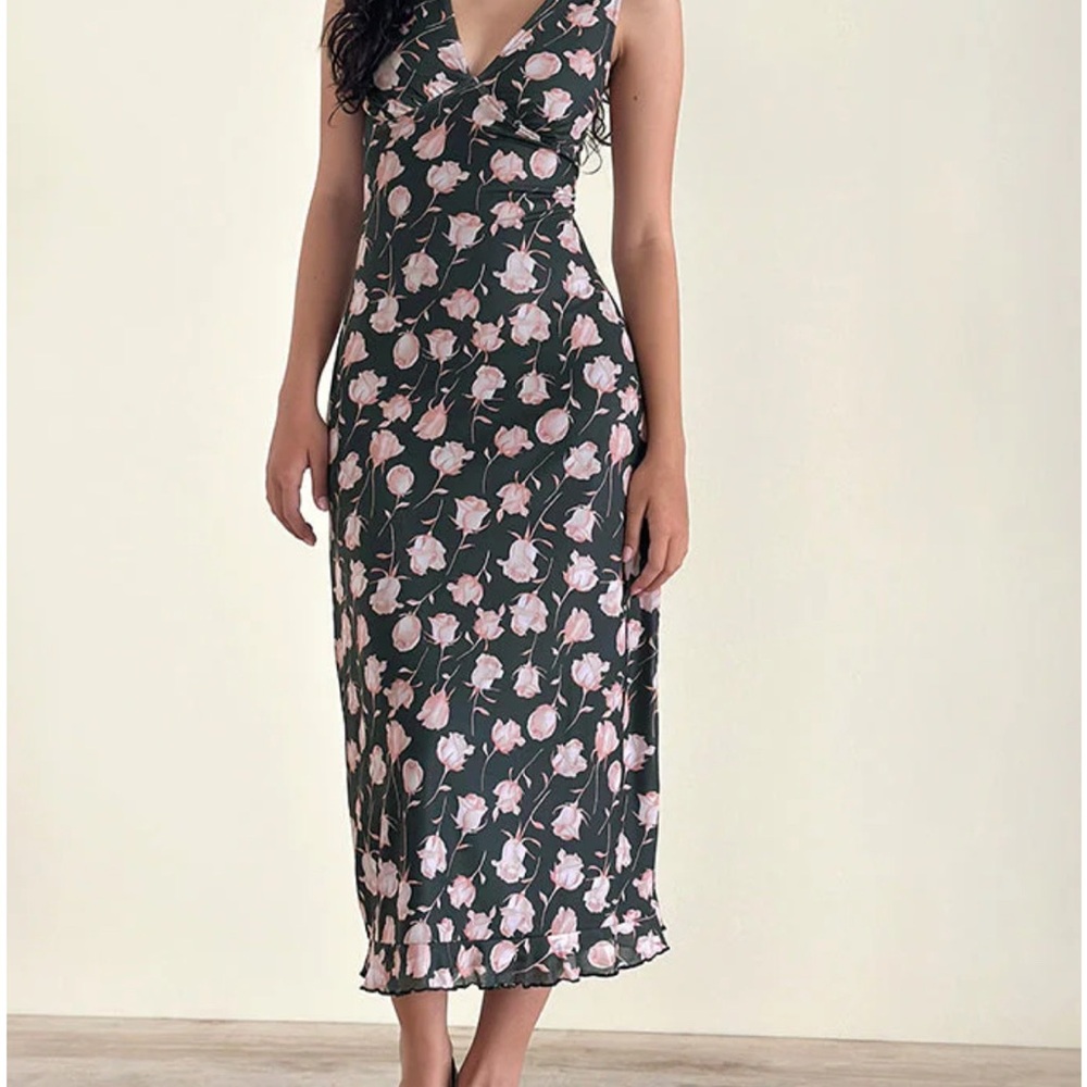 Motel Rocks Black and Pink Floral Midi Dress